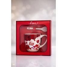 DeGo Shop Love Aşk Temalı Kaşıklı Kahve Kupası ( Kutulu ) Hediyelik