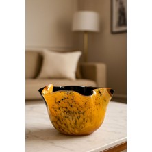 Madam Concept Dekoratif El Yapımı Cam Kase Obje – Sarı Siyah Murano Tasarım