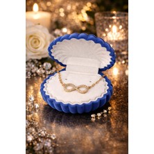 Denizcan Taşlı Sonsuzluk Kolyesi ve Kadife Takı Kutusu