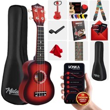 Midex UKX-600RD Sunburs Efektli Maun Concert Ukulele Full Set
