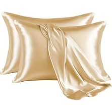 2’li  Ipek Dokulu Saten Yastık Kılıfı 50X70 – Altın – Mikrosaten, Saç ve Cilt Dostu