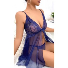 Ruselin Kadın Mor Fantezi Gecelik Kısa Tül Göğüs Dekolteli 2094