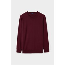 D'S Damat Ds Damat Regular Fit Bordo Düz Örgü Kazak 5HF062442004M