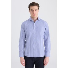 D'S Damat Ds Damat Slim Fit Lacivert Çizgili Gömlek 5HF02HD01186M