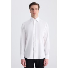 D'S Damat Ds Damat Regular Fit Beyaz Armürlü Gömlek 5HF02TA06342M