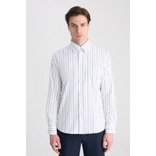 Twn Slim Fit Beyaz Çizgili Gömlek 5EF02XT03288M