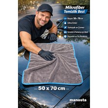 Manosta 50X70 cm Mavi Biyeli Mikrofiber Oto Yıkama & Kurulama Bezi — Iz Bırakmaz - Araba Temizlik Bezi