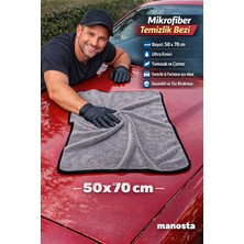 Manosta 50X70 cm Siyah Biyeli Mikrofiber Oto Yıkama & Kurulama Bezi — Iz Bırakmaz - Araba Temizlik Bezi