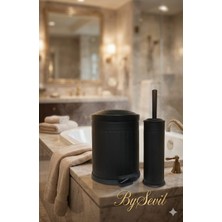 BYSEVİL Vintage 2'li Siyah Banyo Seti Paslanmaz Çöp Kovası ve Wc Fırçası Kolay Temizlenebilir 5 Litre