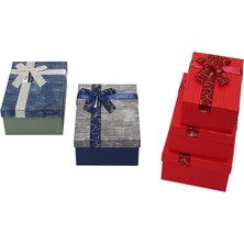 Tkç 3pcs D.dörtgen Çizgili Mix Renkli Karton Hediye Kutusu Kurdelalı 22.5X15.5-20.5X13.5-18