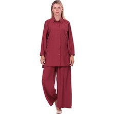 Invee Sade Modal Pantolonlu Takım Bordo