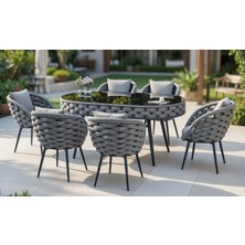 Alchair Alessa 80x180 6 Kişilik Oval Masalı Bahçe Balkon Takımı