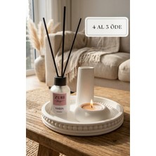 Zuri Design Bohem Beton Mumluk ve 50 ml Vanilya Oda Kokusu Seti - Dekoratif Tepsili Set