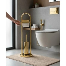 İsaoğlu Yapı Gold Tuvalet Kağıtlık Klozet Fırçası Paslanmaz Pirinç Ayaklı Set Gold Renk Modern Tasarım Banyo Seti
