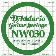 D'addario NW030 Nickel Wound Elektro/akustik Gitar Tek Teli - .030 (Aksesuar) | Yüksek Akort Kararlılığı, Korozyona Dayanıklı Ambalaj ve Zengin Manyetik Tepki