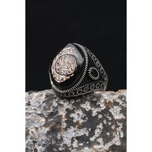 Prestige Kelime-I Tevhid Sıkma Kehribar Taşlı 925 Ayar Gümüş Erkek Yüzük 902548