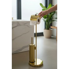 İsaoğlu Yapı Gold Tuvalet Kağıtlık Gold Tuvalet Fırçası Pirinç Malzeme Paslanmaz Banyo Ayaklı Set Gold Renk