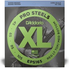 D'addario EPS165 Xl Prosteels Bas Gitar Tel Seti - 45-105 Regular Light/medium (Profesyonel) | Paslanmaz Çelik Alaşım, En Parlak ve Agresif Ton Karakteri, Güçlü Baslar