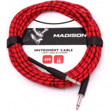Madison MIC030-6M-RBK Örgülü Gitar Kablosu (6m Kırmızı-Siyah) | Kumaş Kaplama Dayanıklı ve Esnek