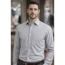 Colvis Man Erkek Gri Pötikare Desenli Regular Fit Pamuk Klasik Gömlek Cep Detaylı Günlük ve Ofis