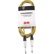 Madison MIC030-3M-TWD Örgülü Gitar Kablosu (3m Sarı Çizgili) | Tweed Tarzı Retro Estetik