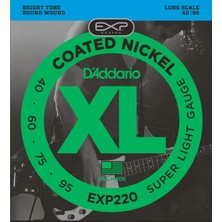 D'addario EXP220 Coated Nickel Wound Bas Gitar Tel Seti - 40-95 Super Light (Profesyonel) | Uzun Ömürlü Kaplama Teknolojisi, Korozyon Direnci, Ince Ölçü ve Kristal Netliğinde Nikel Tonu