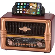Akıllı Durak Ad Büyük Boy Telefon Tutma Aparatlı Retro Ahşap Tasarım Bluetooth Hoparlörlü Radyo – Fm/am Destekli, Şarjlı ve Taşınabilir Radyo NS-8079