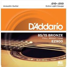D'addario EZ900 85/15 Bronze Akustik Gitar Tel Seti - 10-50 Extra Light (Profesyonel) | Parlak ve Sıcak Ton Dengesi, Yumuşak Çalım Hissiyatı ve Dayanıklı Amerikan Çelik Çekirdek