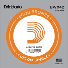 D'addario BW042 .042 Akustik Gitar Tek Teli - A/la Notası (Aksesuar) | 80/20 Bronz Kaplama, Zengin Alt Frekanslar ve Kristal Netliğinde Tizler