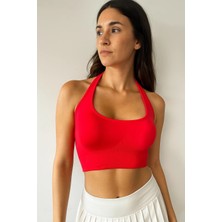 Exalted Kadın Kırmızı Halter Yaka Spor Bra / Crop Top