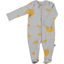 Zip Organik Pamuk Patikli Uyku Tulumu-Açık Gri-Safran