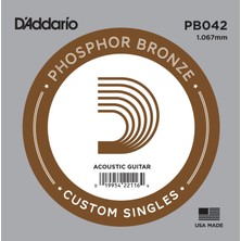 D'addario PB042 Phosphor Bronze Akustik Gitar Tek Teli - .042 (Aksesuar) | Yüksek Mukavemetli Çelik Öz, Dolgun Orta Frekanslar ve Profesyonel Ses Kalitesi
