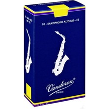 Vandoren SR213 Traditional Mavi Kutu Alto Saksafon Kamışı No: 3.0 (Profesyonel) - 10'lu Paket | Esnek Üfleme Tepkisi ve Üstün Malzeme Kalitesi