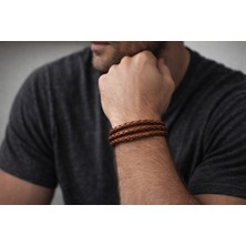 Herşey Nota Kahverengi Hakiki Deri Çoklu Ince Örgü Erkek Bileklik – Mıknatıslı TOKALI-154