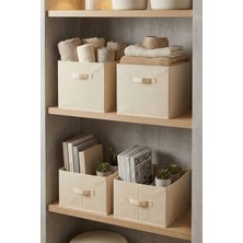 Prendi Home 4'lü Ekonomik Set 2 Adet Kapaklı Kutu ve 2 Adet Dikdörtgen Krem Dolap Içi Düzenleyici Organizer