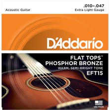 D'addario EFT15 Flat Tops Akustik Gitar Tel Seti (Profesyonel) | Phosphor Bronze 10-47 Kalınlık, Cilalanmış Pürüzsüz Yüzey ve Sıcak Akustik Tınılar