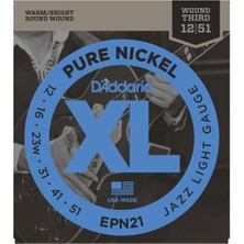 D'addario EPN21 Xl Pure Nickel Elektro Gitar Tel Seti - 12-51 Jazz Light (Profesyonel) | Saf Nikel Sargı ile Pürüzsüz Jazz Tonları, Dengeli Gerilim ve Vintage Karakter