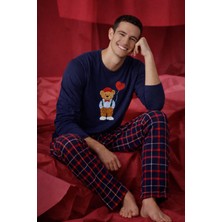 Koza İç Giyim Erkek Pamuklu Ayıcık Baskılı Ekose Desenli Pijama Takımı