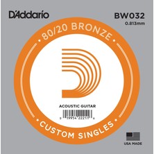 D'addario BW032 .032 Akustik Gitar Tek Teli - D/re Notası (Aksesuar) | 80/20 Bronz Sargı, Geleneksel Akustik Tınısı ve Dengeli Gerilim Kapasitesi
