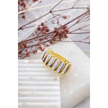 Stainless Steel Ayarlanabilir Tek Sıra Zirkon Taşlı Altın Renk Çelik Yüzük – Parlak Taşlı, Şık ve Dayanıklı Kadın Yüzük