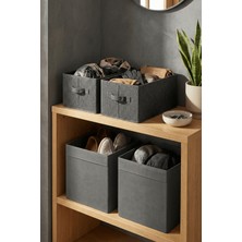 Prendi Home 4'lü Ekonomik Set 2 Adet Kapaksız Kutu ve 2 Adet Dikdörtgen Antrasit Dolap Içi Düzenleyici