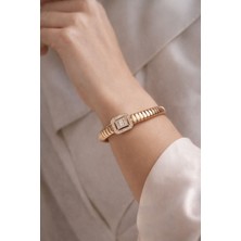 Solène Bagetta  Altın Kaplama Rose Gold Baget Taşlı Bileklik