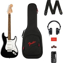 Squier 0372873106 Affinity Stratocaster Elektro Gitar Seti (Siyah) | Mustang Micro Kulaklık Amfisi Dahil Siyah Strat ve Laurel Klavye