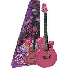 Valencia Gypsy Rose GRA1KCPK Akustik Gitar Seti (Pembe) | Küçük Gövde - Rahat Klavye - Kılıf Dahil