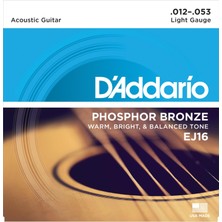 D'addario EJ16 Phosphor Bronze Serisi Akustik Gitar Tel Seti (12-53 - Phosphor Bronze)