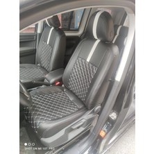 Akıncı Volkswogen Caddy 2015 2020 Arası Uyumlu Beyaz Nakışlı Deri Siyah Deri Karışımı Beyaz Şerit Beyaz Ip