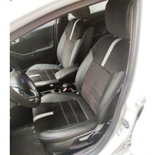 Akıncı Ford Fiesta 2010 2017 Arası Uyumlu Arka Sırt 2+1 Siyah Taytüyü Siyah Deri Karışımı Beyaz Detay