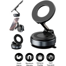 Eco Lounge Vakumlu Manyetik Araç İçi Telefon Tutucu – Magsafe Uyumlu, 360° Döner, Güçlü Neodyum Mıknatıslı Araç Telefon Standı