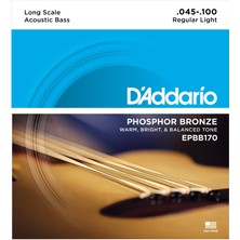 D'addario EPBB170 Akustik Bas Gitar Tel Seti - 45-100 Long Scale (Profesyonel) | Fosfor Bronz Sargı, Zengin ve Dolgun Akustik Tını, Derin Rezonans ve Uzun Ömürlü Yapı