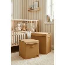 Prendi Home 2'li Büyük Boy Set Büyük Bej Kutu ve Kapaklı Bej Saklama Kutusu Organizer Seti